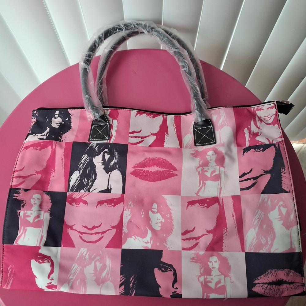 Victoria's Secret Large Tote Bag Pink Black Supermodel Face Pop Art NWT
